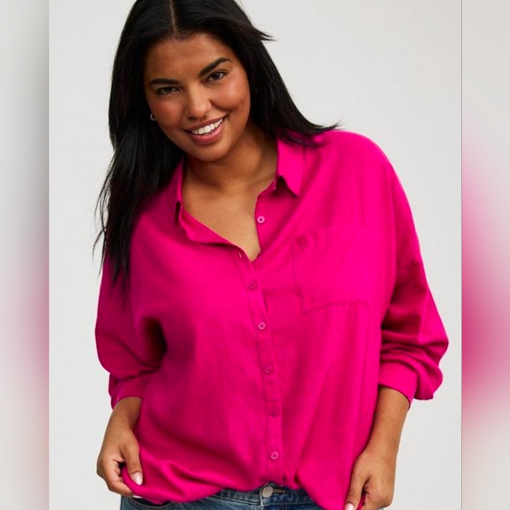 💗Torrid Fuchsia Drop Sleeve Button-Down Shirt